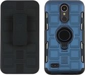 Voor LG K10 (2017) EU / US versie 3 in 1 kubus pc + TPU beschermhoes met 360 graden draaien zwarte ringhouder (marineblauw)