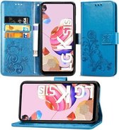 Voor LG K51S Lucky Clover Pressed Flowers Pattern Leather Case met houder & kaartsleuven & portemonnee & draagriem (blauw)