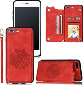 Voor iPhone 8 Plus & 7 Plus Mandala reliëf PU + TPU-hoesje met houder & kaartsleuven & fotolijst & draagriem (rood)