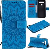 Voor LG K41S & K51S Geperst Afdrukken Zonnebloem Patroon Horizontale Flip PU Lederen Case Houder & Kaartsleuven & Portemonnee & Lanyard (Blauw)