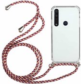 Voor Motorola Moto G8 Plus Four-Corner Anti-Fall transparante TPU beschermhoes met lanyard (rood grijs)