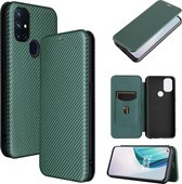 Voor OnePlus Nord N10 5G Koolstofvezel Textuur Magnetische Horizontale Flip TPU + PC + PU lederen hoes met kaartsleuf (groen)