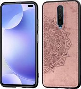 Voor Xiaomi Redmi K30 Reliëf Mandala-patroon PC + TPU + stoffen telefoonhoes met draagkoord & magnetisch (roségoud)