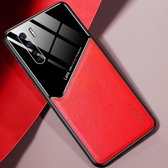 Voor OPPO A91 All-inclusive lederen + organische glazen beschermhoes met metalen ijzeren plaat (rood)