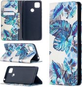 Voor Xiaomi Redmi 9C Gekleurd Tekenpatroon Onzichtbaar Magnetisch Horizontaal Flip PU Lederen Case met Houder & Kaartsleuven & Portemonnee (Blauwe Bladeren)