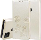 Voor Geschikt voor Xiaomi Redmi 9C Rose reliëf horizontale flip PU lederen tas met houder & kaartsleuven & portemonnee (goud)