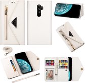 Voor Xiaomi Redmi Note 8 Pro Skin Feel Rits Horizontale Flip Leren Case met Houder & Kaartsleuven & Fotolijst & Lanyard & Lang Touw (Wit)