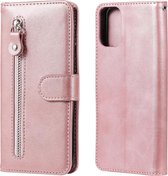 Voor Motorola Moto G9 Plus Mode Kalfs Textuur Rits Horizontale Flip Lederen Case met Houder & Kaartsleuven & Portemonnee (Rose Goud)