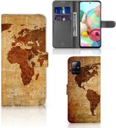 Telefoonhoesje Geschikt voor Samsung Galaxy A71 Wallet Bookcase Wereldkaart