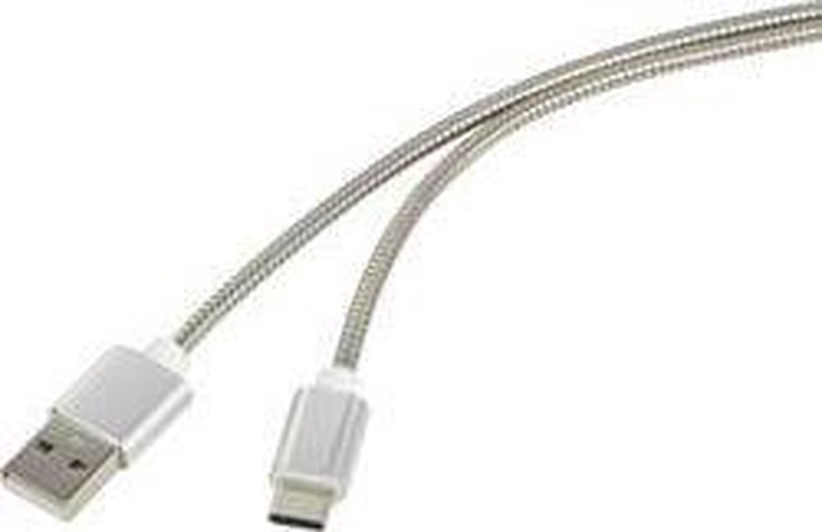 Renkforce RF-4888674 USB-kabel USB 2.0 USB-A stekker, USB-C stekker 0.50 m Zilver Kabelmantel van RVS