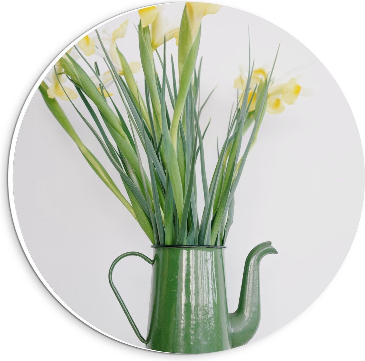 Forex Wandcirkel - Groene Gieter met Bloemetjes - 20x20cm Foto op Wandcirkel (met ophangsy