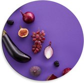 Dibond Wandcirkel - Paars Groenten en Fruit - 50x50cm Foto op Aluminium Wandcirkel (met ophangsysteem)