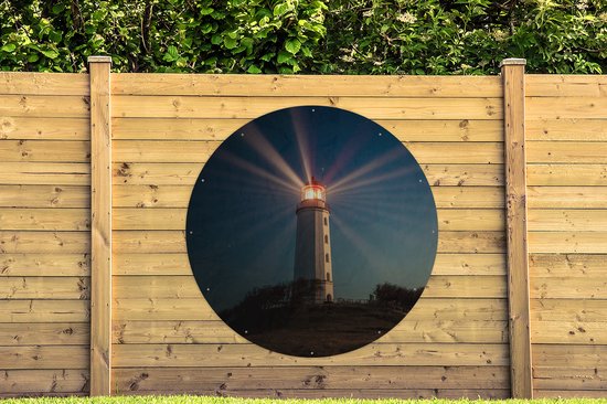 Affiche de jardin Phare découpé rond - Phare brûlant la nuit Affiche de jardin - Affiche de jardin ronde 150x150 cm - Toile de jardin / Toile d'extérieur / Peintures pour l'extérieur (décoration de jardin)