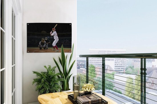 Décoration de jardin Le frappeur essaie de frapper la balle de baseball - 60x40 cm - Affiche de jardin - Toile de jardin - Affiche d'extérieur