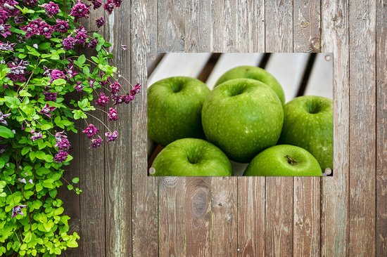 Affiche de jardin Six Granny Smith pommes en vrac 90x60 cm - Toile de jardin / Toile d'extérieur / Peintures pour l'extérieur (décoration de jardin)