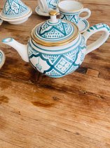 Traditionele Theeservies Set | Handgemaakt Asfi Blauw | Marokkaanse Aardewerk | Beldi