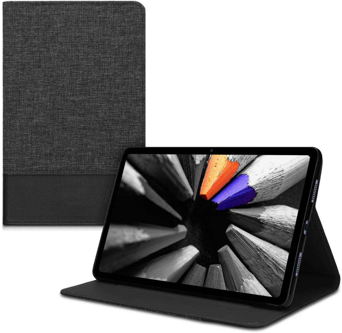 kwmobile hoes geschikt voor Huawei MatePad (10.4") - Tablethoes met standaard in antraciet / zwart - Tablet flip cover - Ultra dun