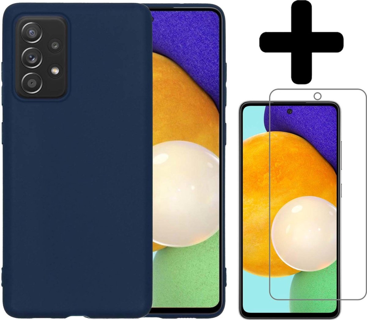 Hoesje - Met Screenprotector - Geschikt voor Samsung Galaxy A52 - Sterk & Shockproof - Back Cover - Siliconen Case - Telefoon Hoes - Telefoonhoesjes - Donkerblauw