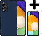 Samsung A52 Hoesje Met Screenprotector - Samsung Galaxy A52 Case Cover - Siliconen Samsung A52 Hoes Met Screenprotector - Donker Blauw