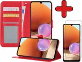 Samsung A32 5G Hoesje Book Case Met Screenprotector - Samsung Galaxy A32 5G Hoesje Wallet Case Portemonnee Hoes Cover - Rood