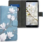 kwmobile telefoonhoesje voor Huawei Y6 (2018) - Backcover voor smartphone - Hoesje met pasjeshouder in taupe / wit / blauwgrijs - Magnolia design