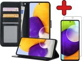 Hoesje Geschikt voor Samsung A52 5G Hoesje Book Case Hoes Portemonnee Cover Walletcase Met Screenprotector - Hoes Geschikt voor Samsung Galaxy A52 5G Hoes Bookcase Hoesje - Zwart