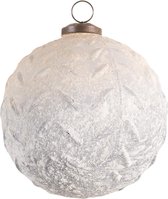 Clayre & Eef Kerstbal XL Ø 12 cm Wit Grijs Glas Rond Kerstboomversiering