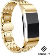 Stalen Smartwatch bandje - Geschikt voor  Fitbit Charge 3 stalen draak bandje - goud - Strap-it Horlogeband / Polsband / Armband