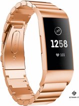 Stalen Smartwatch bandje - Geschikt voor  Fitbit Charge 3 luxe metalen bandje - rosé goud - Strap-it Horlogeband / Polsband / Armband