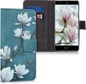 kwmobile telefoonhoesje geschikt voor Huawei P10 Lite - Backcover voor smartphone - Hoesje met pasjeshouder in taupe / wit / blauwgrijs - Magnolia design
