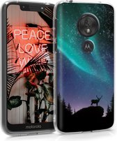 kwmobile hoesje voor Motorola Moto G7 Play (EU-Version) - Smartphonehoesje in turquoise / blauw / zwart - Noorderlicht Hert design