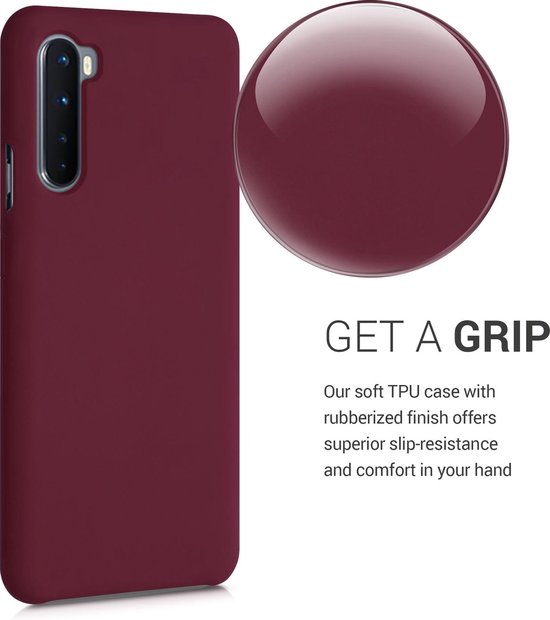 Zacht TPU-hoesje voor OnePlus Nord in rabarber rood, met rubberen afwerking voor extra grip.