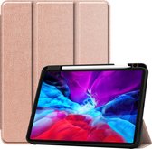 Custer Pattern Pure Color TPU Smart Tablet Holster met slaapfunctie & Tri-Fold Bracket & Pen Slot (Rose Gold)