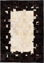 vidaXL Vloerkleed vierkant patchwork 80x150 cm echt leer zwart/wit