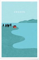 JUNIQE - Poster Zweden - retro -13x18 /Blauw