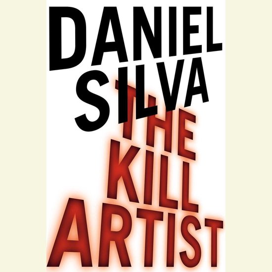 Boek "The Kill Artist" van Daniel Silva. Rode tekst met gloeiend effect.