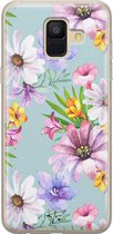 Samsung Galaxy A6 2018 siliconen hoesje - Mint bloemen - Soft Case Telefoonhoesje - Blauw - Bloemen