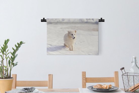 Tapisserie Prédateurs - Jeune renard arctique dans la neige Tapisserie coton 60x40 cm - Tapisserie avec photo