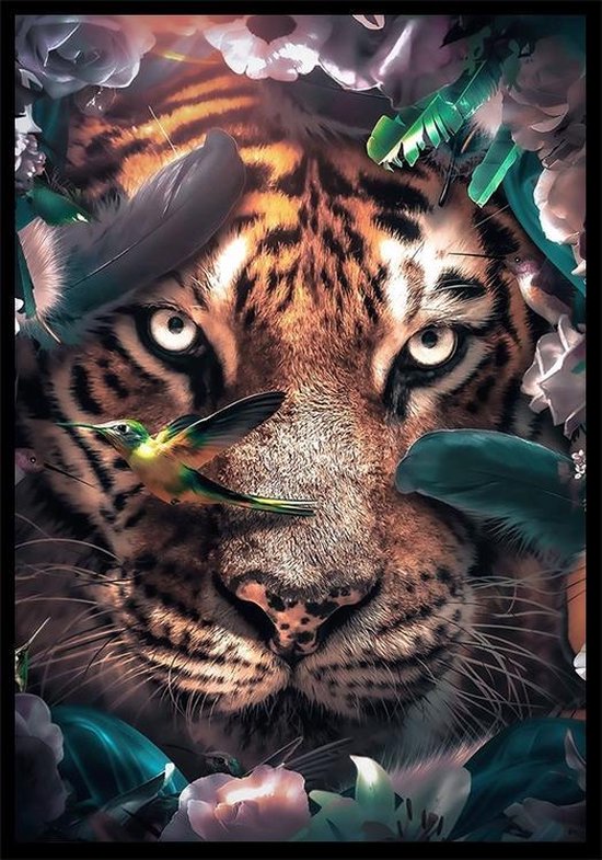 Flower Tiger botanische jungle dieren poster