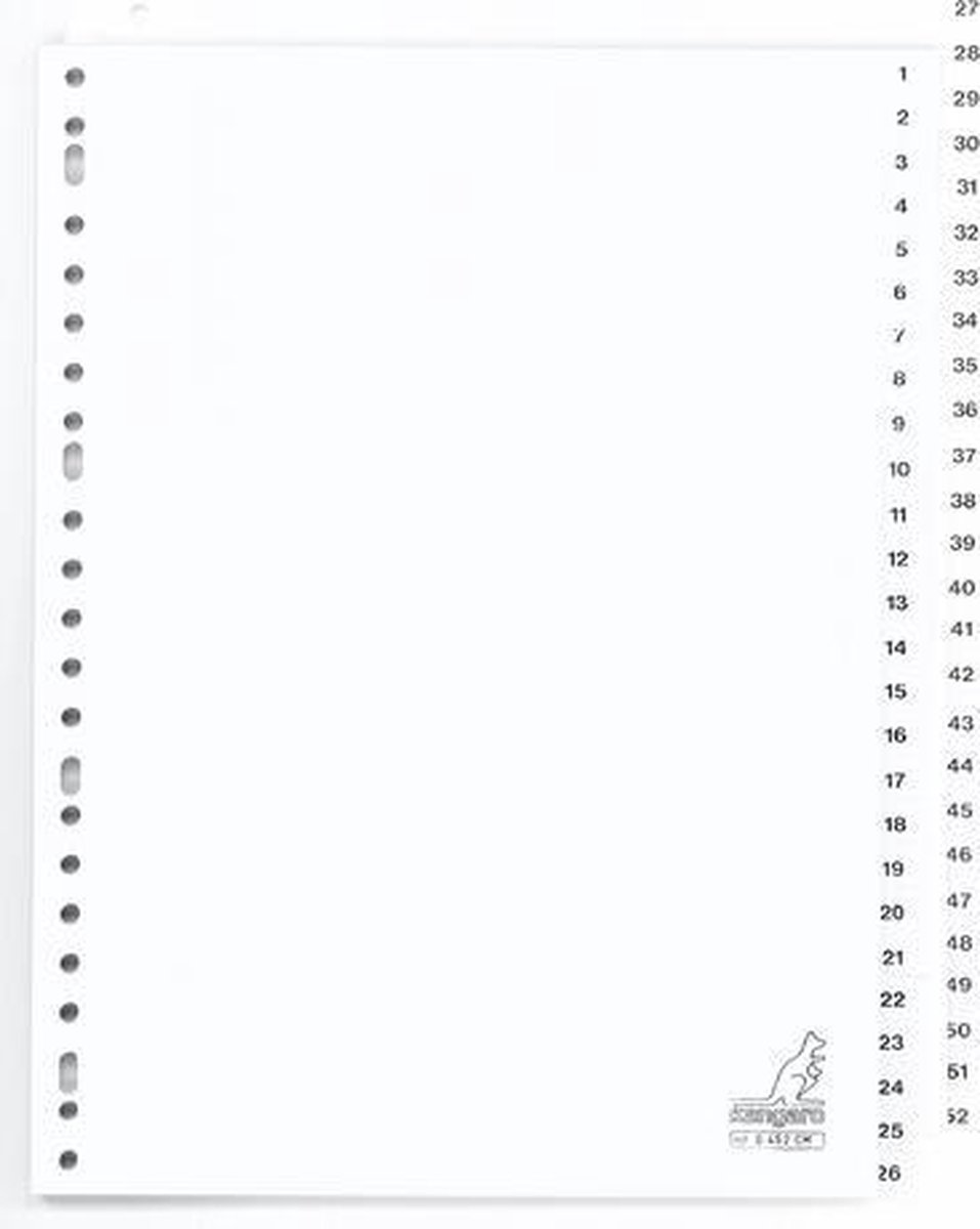 Goedkoopste tabblad Kangaro A4 cijfers - PP 120 micron 23r 52dlg wit