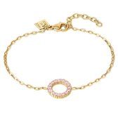 Twice As Nice Armband in goudkleurig edelstaal, open cirkel, roze kristallen  16 cm+3 cm