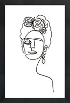 JUNIQE - Poster in houten lijst Frida Kahlo - lijntekening -40x60 /Wit