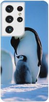 - ADEL Siliconen Back Cover Softcase Hoesje Geschikt voor Samsung Galaxy S21 Ultra - Pinguin Blauw