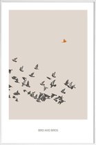 JUNIQE - Poster in kunststof lijst Bird And Birds -20x30 /Bruin &