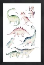 JUNIQE - Poster in houten lijst Little Dinosaurs -30x45 /Kleurrijk