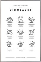 JUNIQE - Poster met kunststof lijst Dinosaurussoorten -20x30 /Wit &