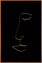 JUNIQE - Poster met kunststof lijst Line Portrait gouden -20x30 /Goud