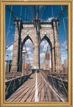 JUNIQE - Poster met houten lijst Crossing the Bridge -60x90 /Blauw &