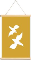 JUNIQE - Posterhanger Birds in Mustard -20x30 /Geel & Wit