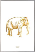 JUNIQE - Poster met kunststof lijst Elephant gouden -13x18 /Goud & Wit